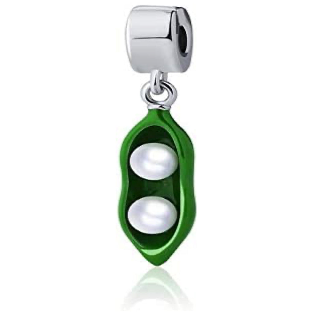 Green Sweet Pea Peapod Sterling Silver Dangle Pendant Bead Charm - Bolenvi Pandora Disney Chamilia Jewelry 