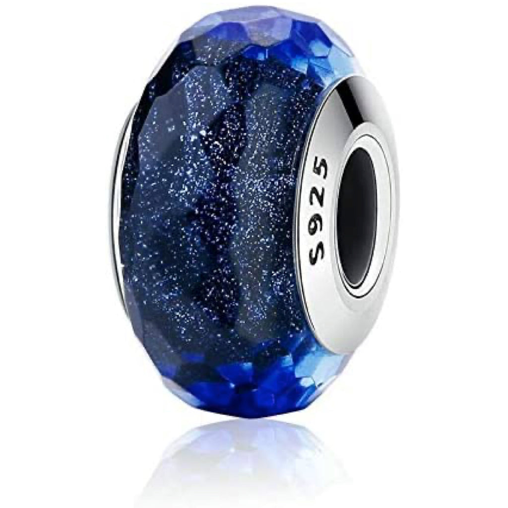 Sapphire Galaxy Blue Murano Glass Sterling Silver Bead Charm - Bolenvi Pandora Disney Chamilia Jewelry 