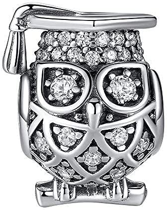 Crystallized Graduation Owl Sterling Silver Bead Charm - Bolenvi Pandora Disney Chamilia Cartier Tiffany Charm Bead Bracelet Jewelry 