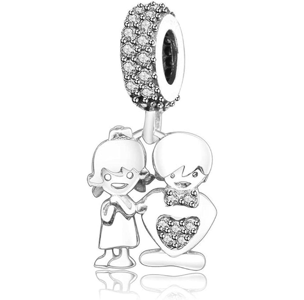 Brother Sister Boy Girl Sterling Silver Dangle Pendant Bead Charm - Bolenvi Pandora Disney Chamilia Cartier Tiffany Charm Bead Bracelet Jewelry 
