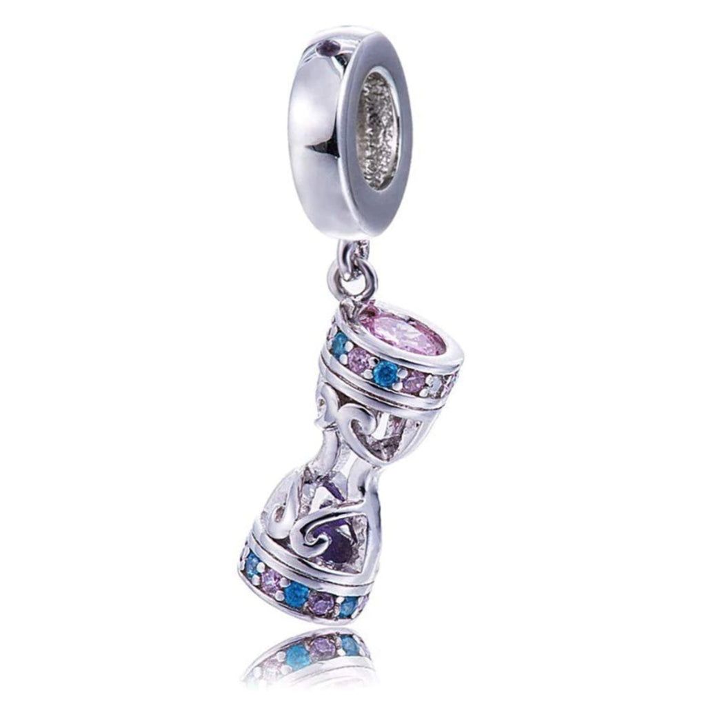 Hourglass Time Clock Swarovski Crystals Sterling Silver Dangle Pendant Bead Charm - Bolenvi Pandora Disney Chamilia Jewelry 
