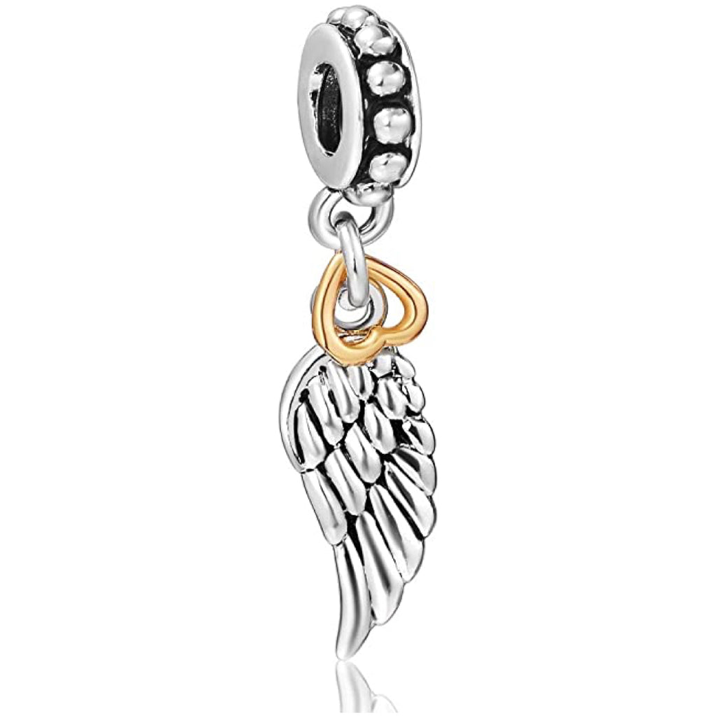 Guardian Angel Wing Heart Bead Sterling Silver Dangle Pendant Bead Charm - Bolenvi Pandora Disney Chamilia Cartier Tiffany Charm Bead Bracelet Jewelry 