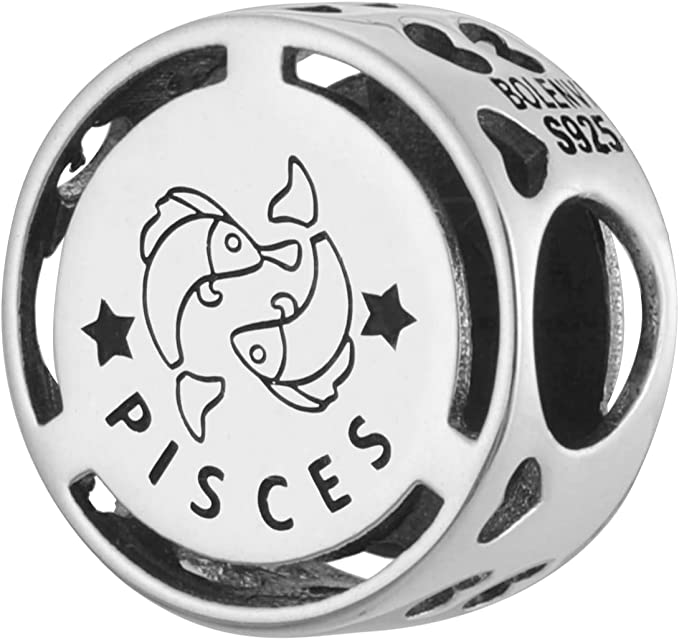 Pisces Zodiac Sign Sterling Silver Bead Charm - Bolenvi Pandora Disney Chamilia Cartier Tiffany Charm Bead Bracelet Jewelry 