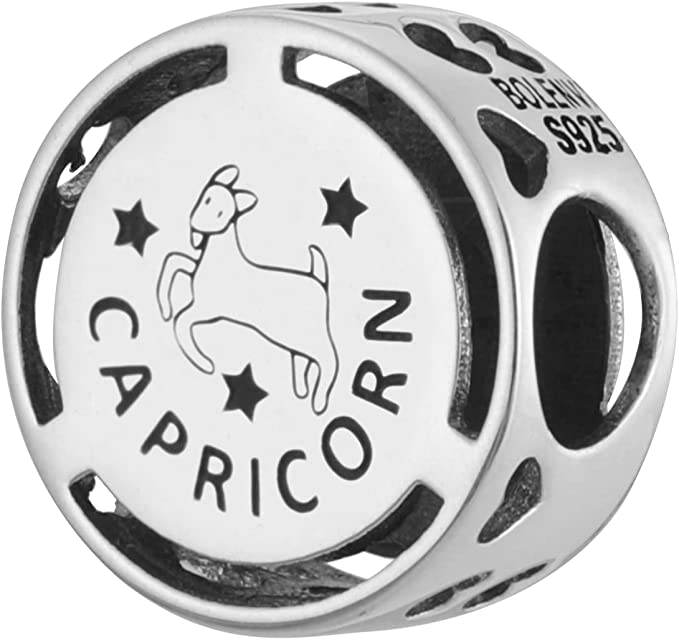 Capricorn Zodiac Sign Sterling Silver Bead Charm - Bolenvi Pandora Disney Chamilia Cartier Tiffany Charm Bead Bracelet Jewelry 