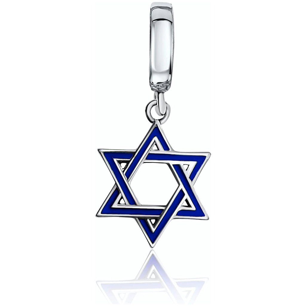 Star of David Blue Jewish Symbol Sterling Silver Dangle Pendant Bead Charm - Bolenvi Pandora Disney Chamilia Cartier Tiffany Charm Bead Bracelet Jewelry 