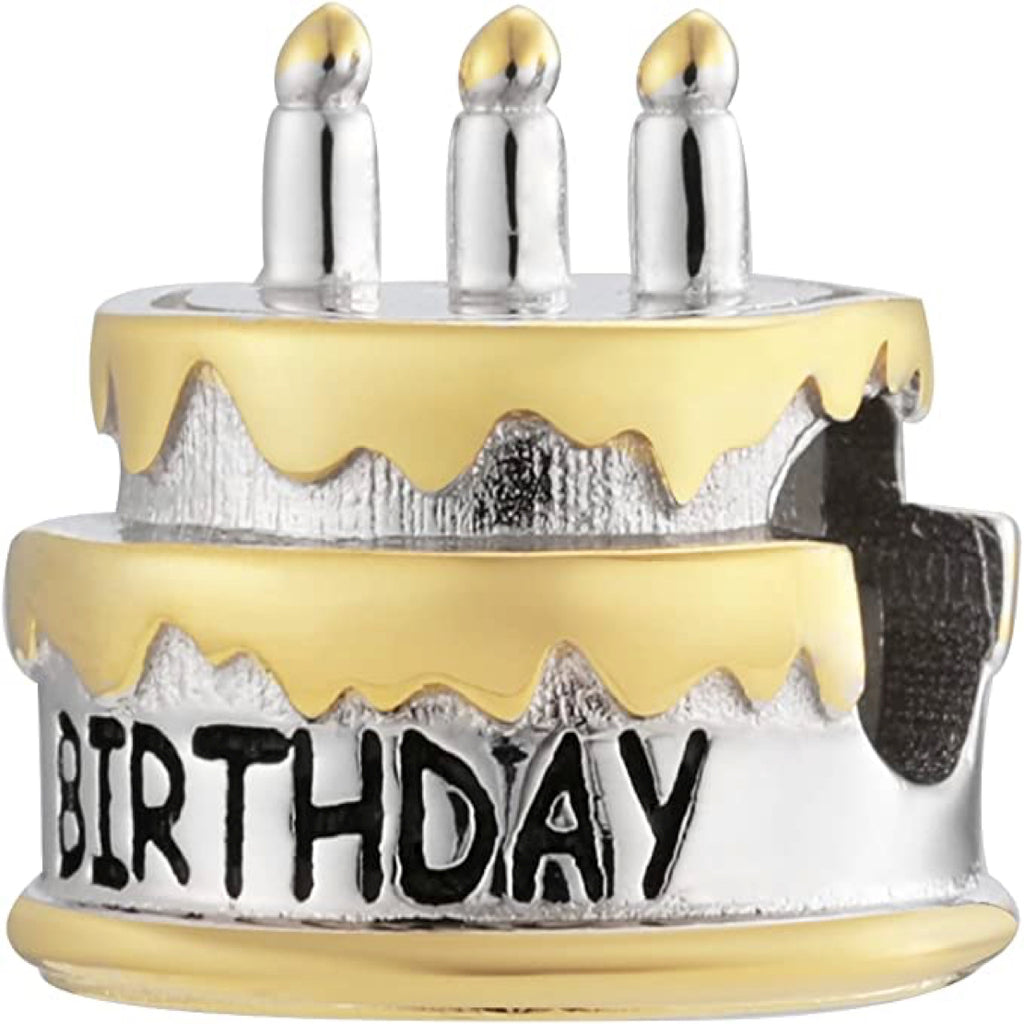 Happy Birthday Cake Sterling Silver Bead Charm - Bolenvi Pandora Disney Chamilia Cartier Tiffany Charm Bead Bracelet Jewelry 