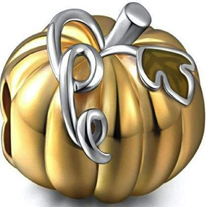 Gold Pumpkin Fall Halloween Autumn Sterling Silver Dangle Pendant Bead Charm - Bolenvi Pandora Disney Chamilia Jewelry 
