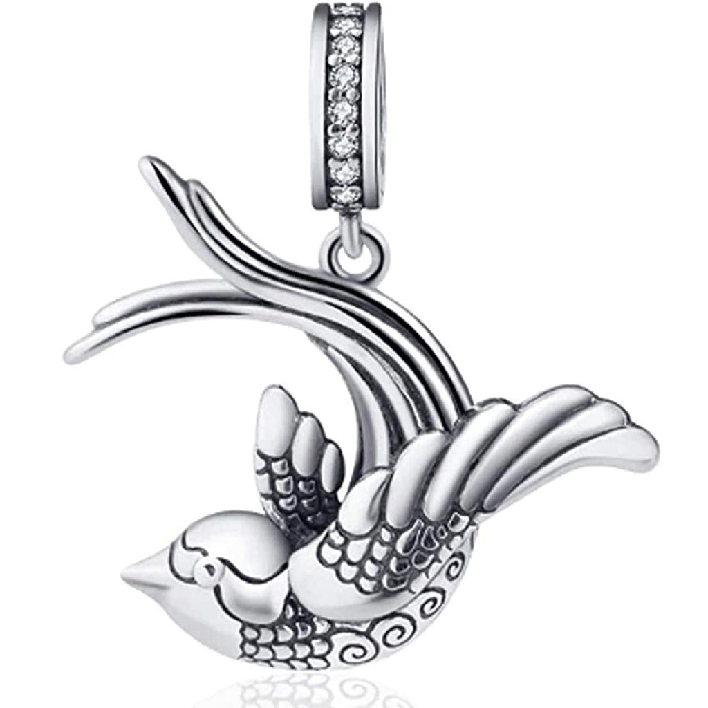 Sparrow Bird Sterling Silver Dangle Pendant Bead Charm - Bolenvi Pandora Disney Chamilia Cartier Tiffany Charm Bead Bracelet Jewelry 