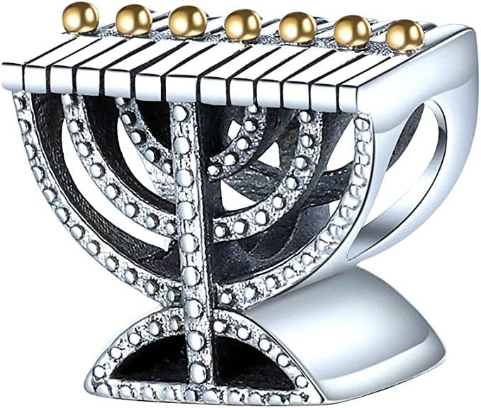 Hanukkah Menorah Sterling Silver Bead Charm - Bolenvi Pandora Disney Chamilia Cartier Tiffany Charm Bead Bracelet Jewelry 
