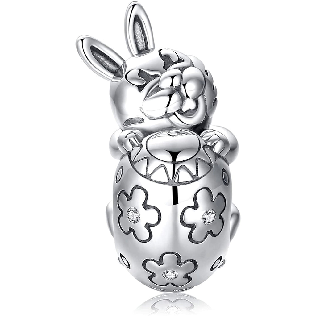 Easter Bunny Rabbit Sterling Silver Bead Charm - Bolenvi Pandora Disney Chamilia Cartier Tiffany Charm Bead Bracelet Jewelry 