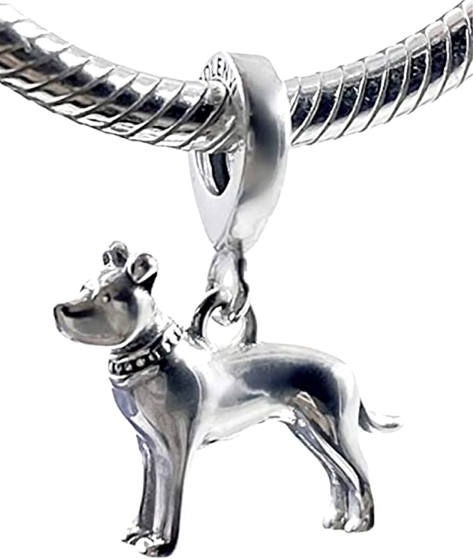 Pitbull American Pit Bull Terrier Bully Dog Sterling Silver Dangle Pendant Bead Charm - Bolenvi Pandora Disney Chamilia Jewelry 