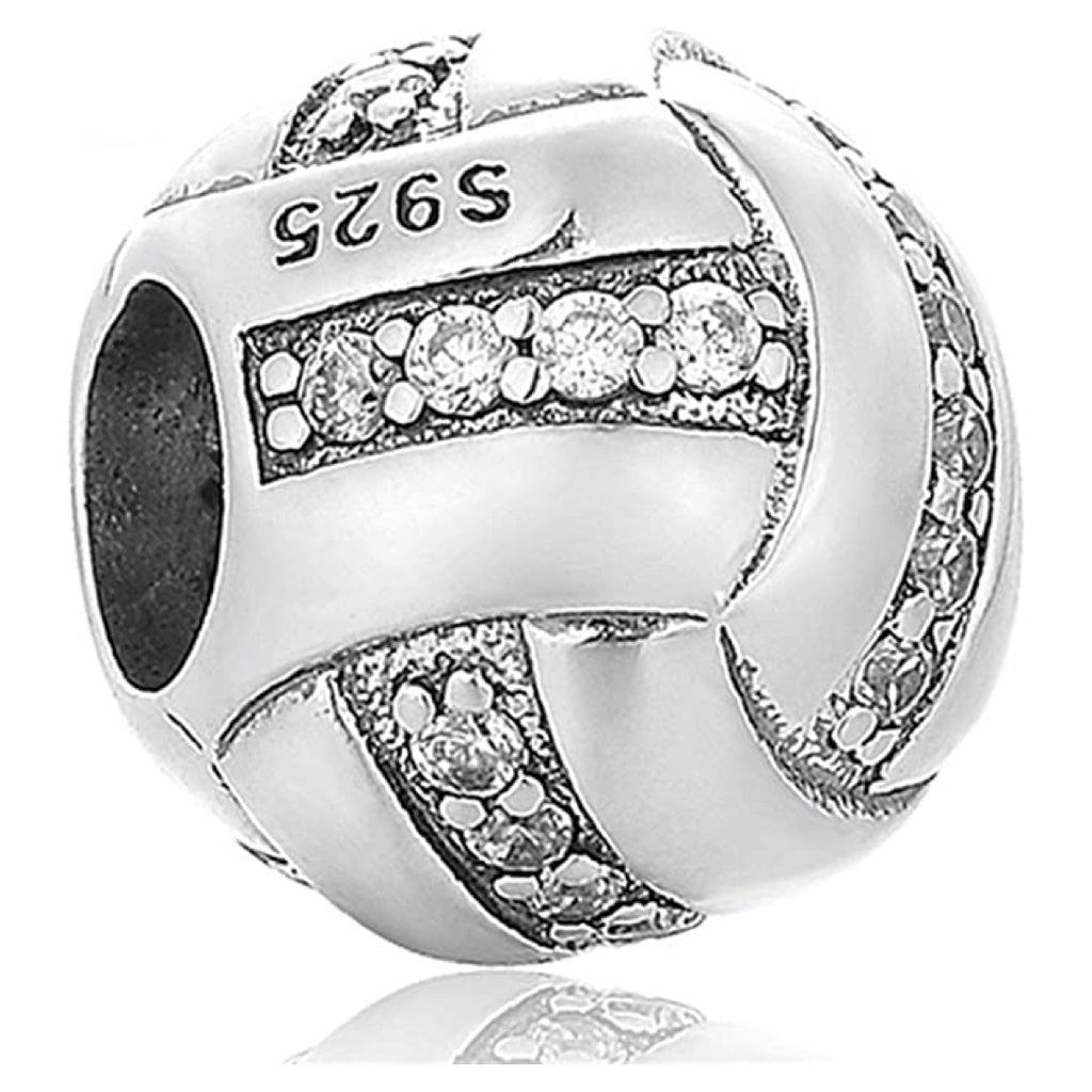 Crystal Volleyball Sterling Silver Bead Charm - Bolenvi Pandora Disney Chamilia Jewelry 
