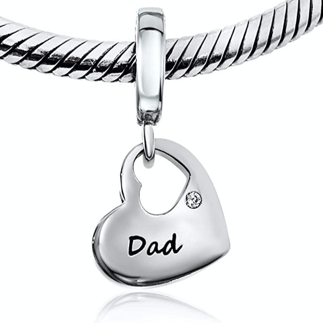 Dad Love Family Heart Sterling Silver Dangle Pendant Bead Charm - Bolenvi Pandora Disney Chamilia Jewelry 