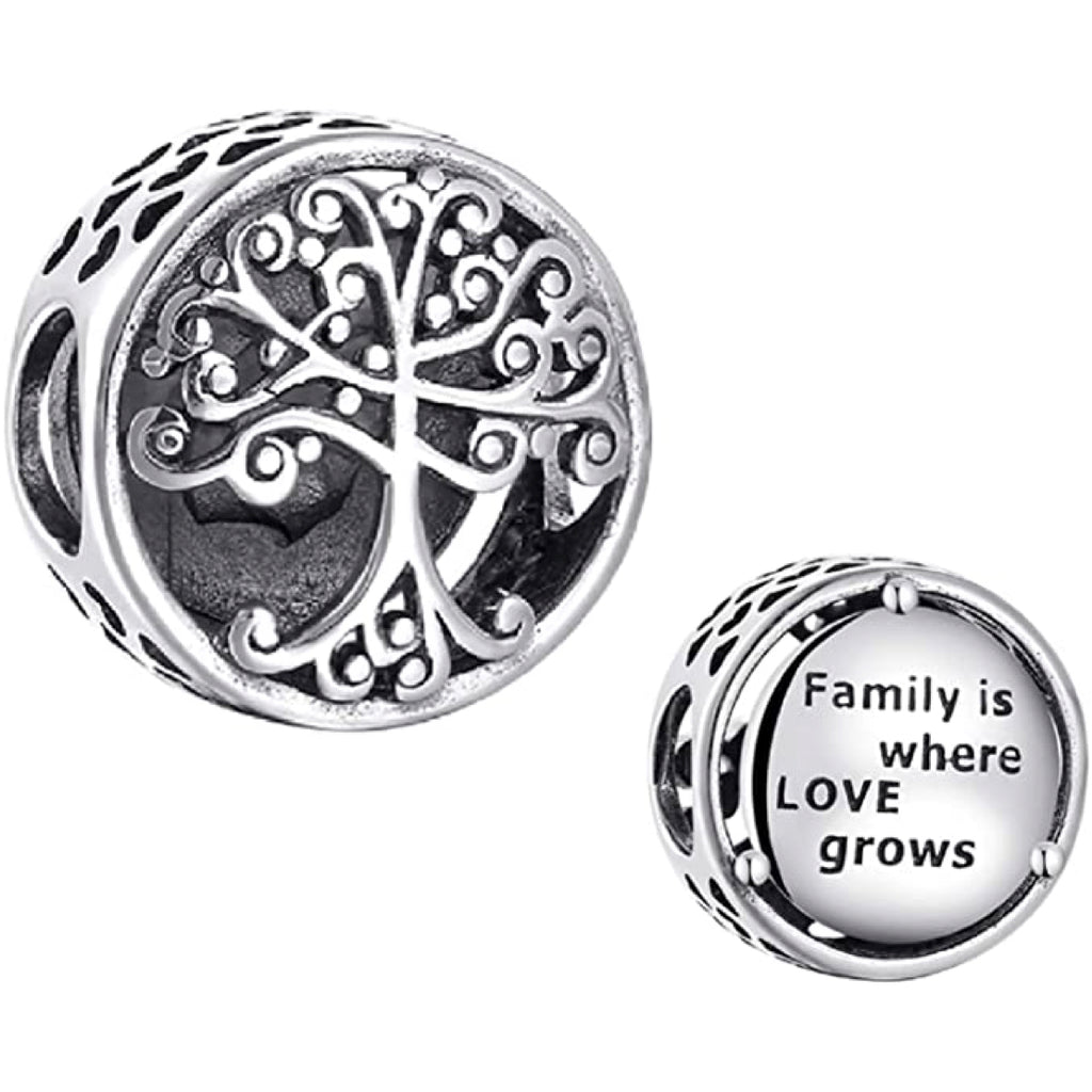 Family Tree Quote Sterling Silver Bead Charm - Bolenvi Pandora Disney Chamilia Cartier Tiffany Charm Bead Bracelet Jewelry 