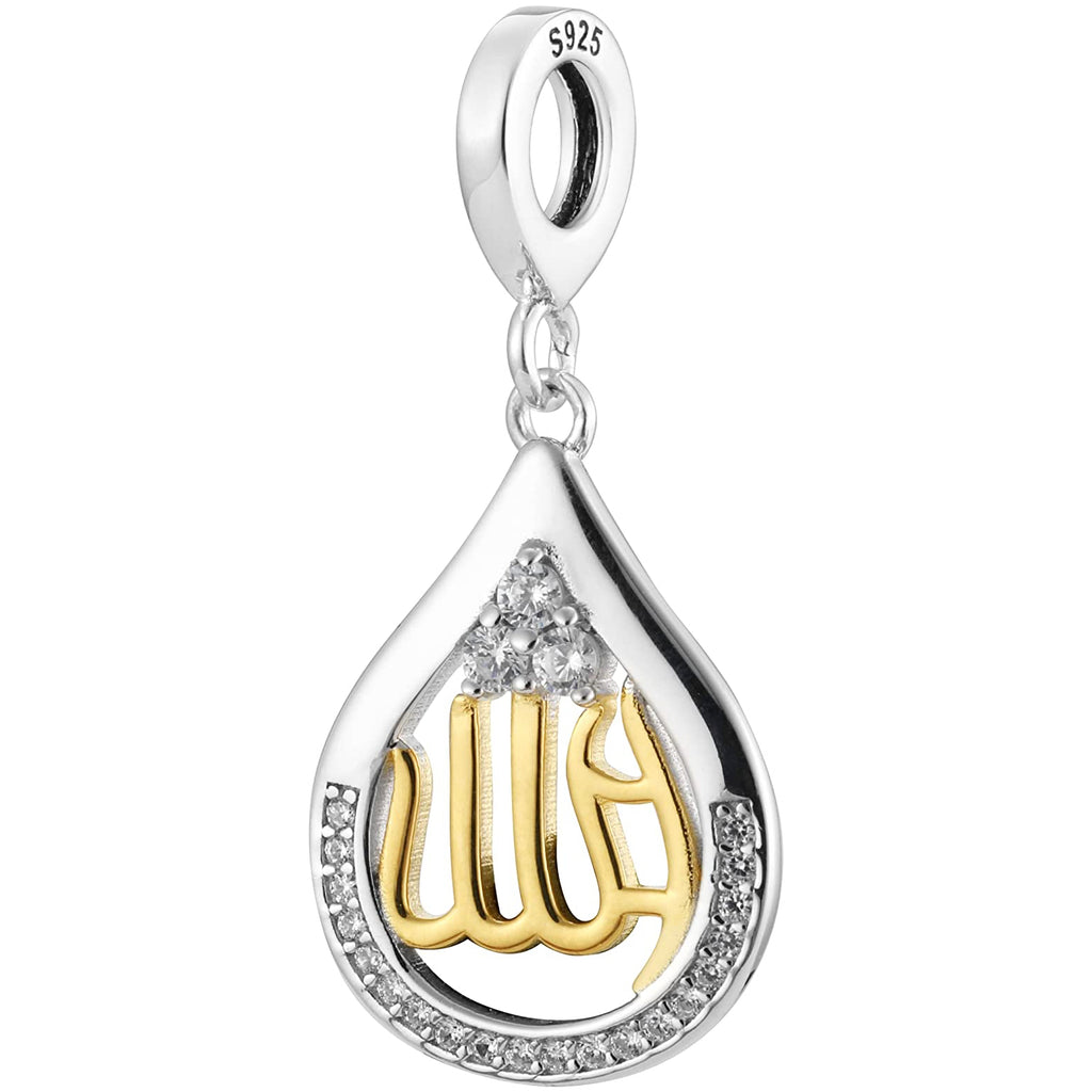 Allah Teardrop Sterling Silver Dangle Pendant Bead Charm - Bolenvi Pandora Disney Chamilia Cartier Tiffany Charm Bead Bracelet Jewelry 