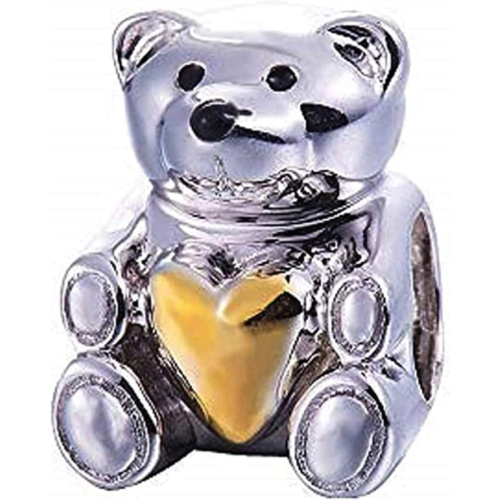 Gold Heart Teddy Bear Sterling Silver Bead Charm - Bolenvi Pandora Disney Chamilia Jewelry 