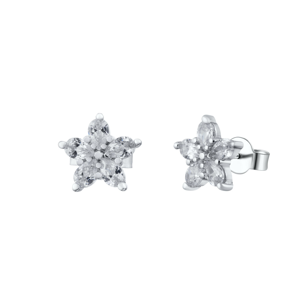 Sparkling Snowflake Flower Crystal Pave Stud Earrings - Bolenvi Pandora Disney Chamilia Jewelry 