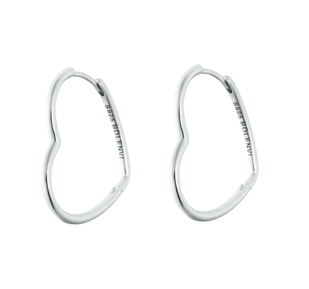 Silver Asymmetrical Heart Hoop Earrings - Bolenvi Pandora Disney Chamilia Jewelry 