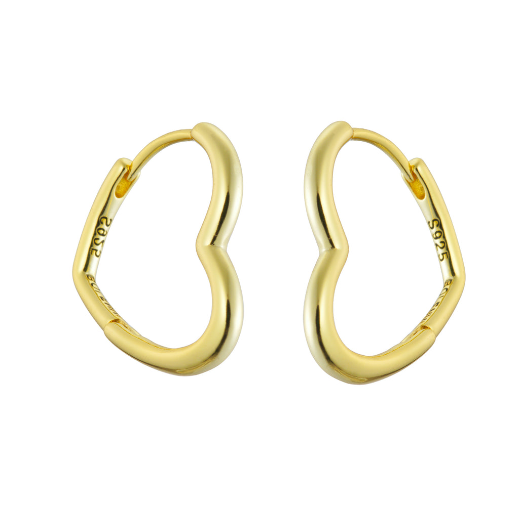 Gold Asymmetrical Heart Hoop Earrings - Bolenvi Pandora Disney Chamilia Jewelry 