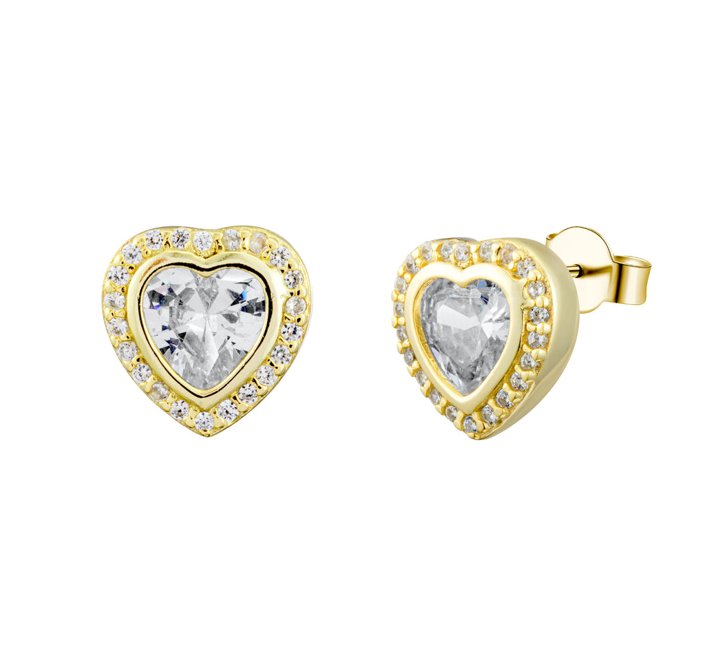 Elevated Halo Heart Crystal Pave Stud Earrings - Bolenvi Pandora Disney Chamilia Jewelry 