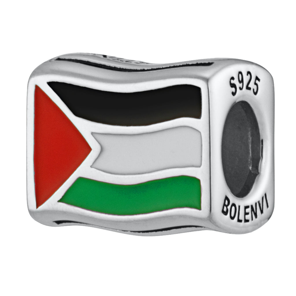 Palestine Palestinian Flag Country Sterling Silver Bead Charm - Bolenvi Pandora Disney Chamilia Cartier Tiffany Charm Bead Bracelet Jewelry 