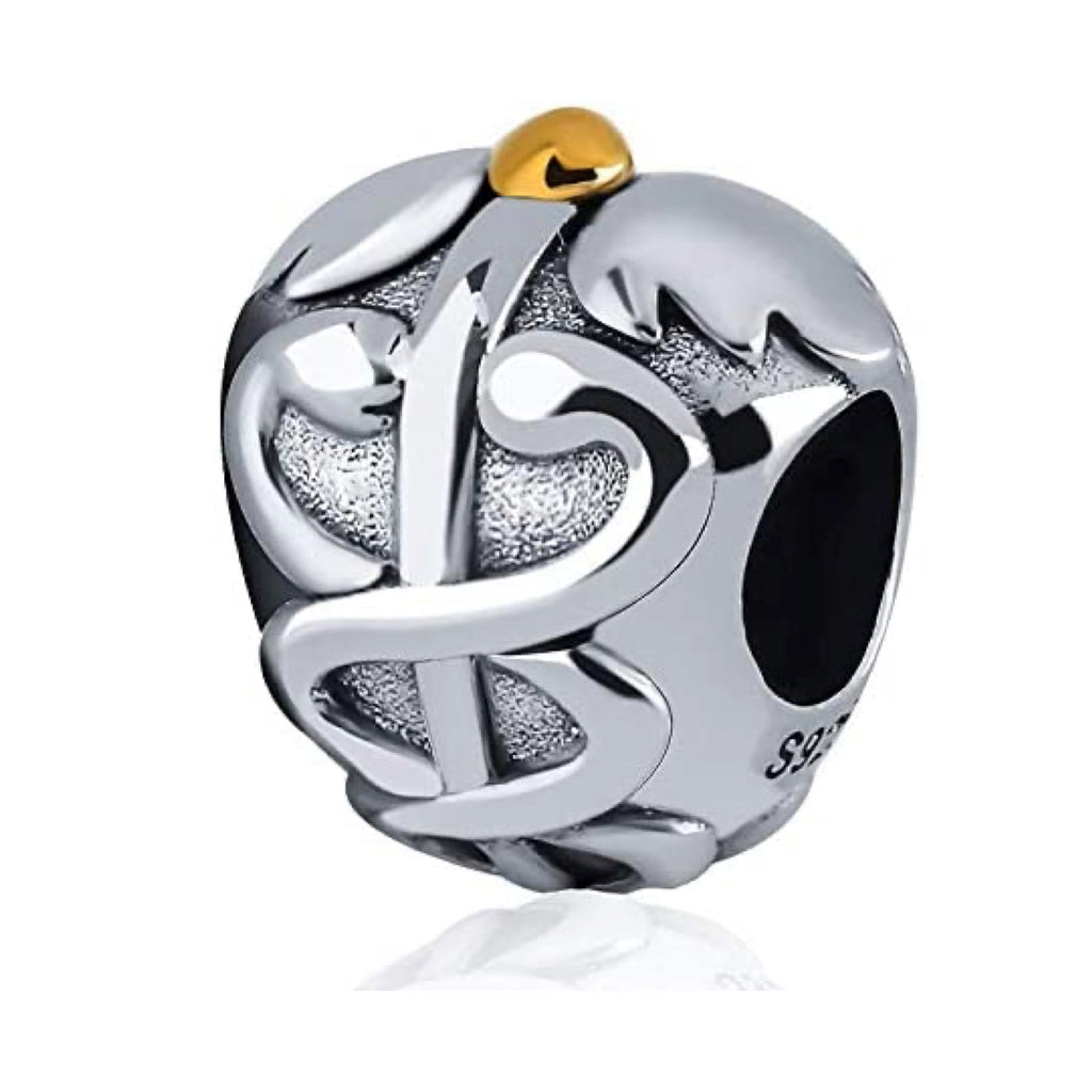 Caduceus Medical Symbol Sterling Silver Bead Charm - Bolenvi Pandora Disney Chamilia Cartier Tiffany Charm Bead Bracelet Jewelry 