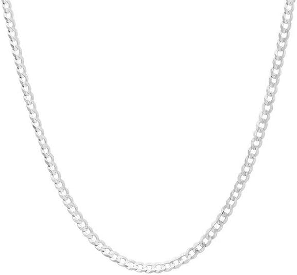 JQJN New Bolenvi Cuban Link Necklace Chain, 18k Gold Plated over Stainless Steel For Men & Women, 3mm Width, Length 14"+2" (Silver) - Bolenvi Pandora Disney Chamilia Cartier Tiffany Charm Bead Bracelet Jewelry 