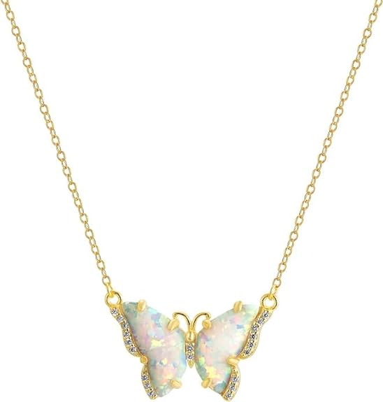 Golden Opal Crystal Butterfly Necklace - Bolenvi Pandora Disney Chamilia Cartier Tiffany Charm Bead Bracelet Jewelry 