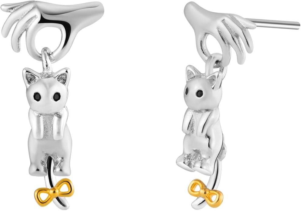 Dangling Kitty Cat Earrings - Bolenvi Pandora Disney Chamilia Cartier Tiffany Charm Bead Bracelet Jewelry 