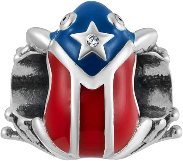 Puerto Rico Flag Coqui Frog Bead Charm - Bolenvi Pandora Disney Chamilia Cartier Tiffany Charm Bead Bracelet Jewelry 