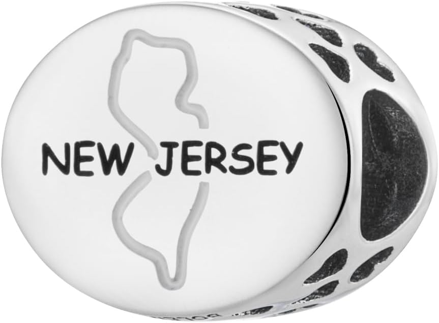 New Jersey State Bead Charm - Bolenvi Pandora Disney Chamilia Cartier Tiffany Charm Bead Bracelet Jewelry 