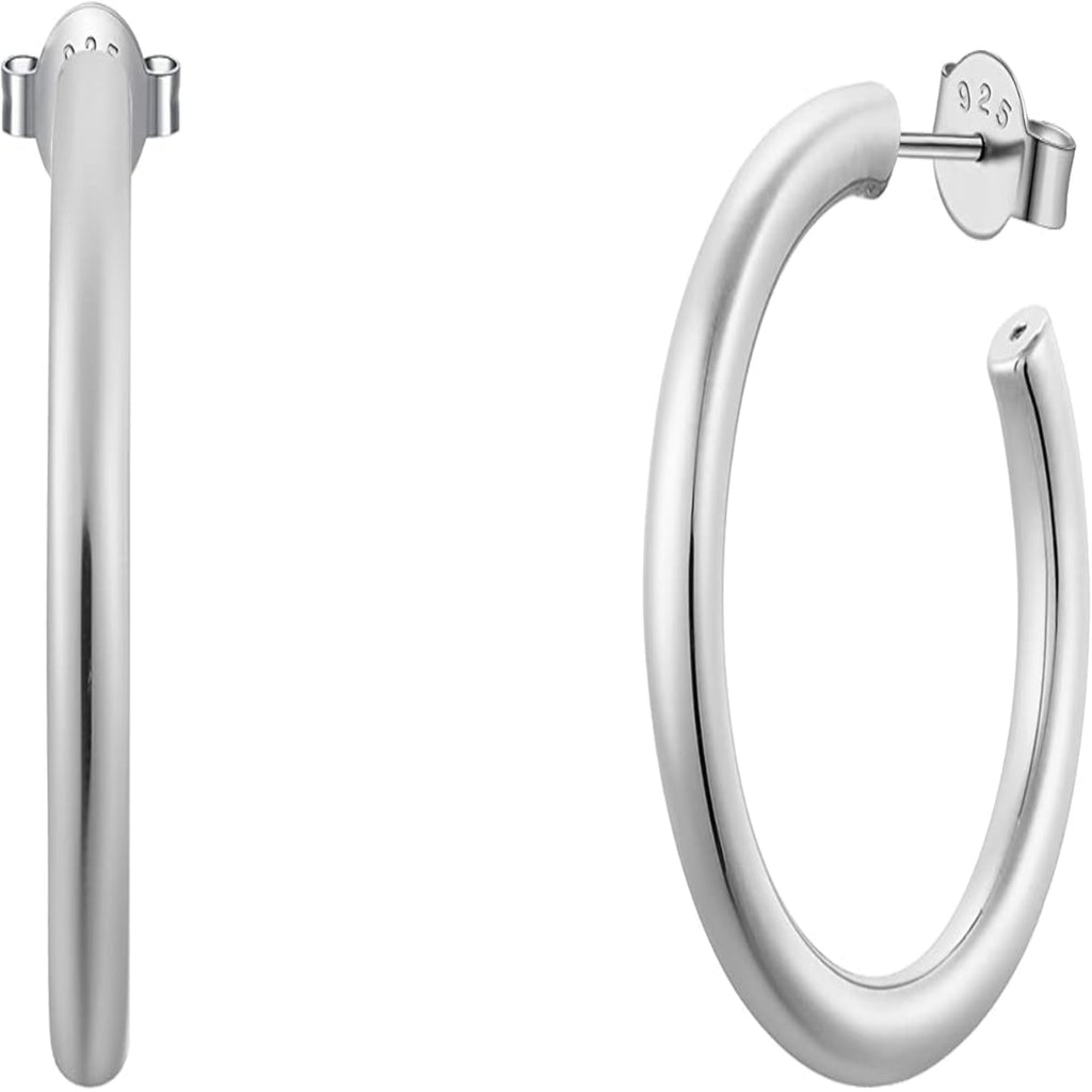 Classic Silver 25mm Hoop Earrings - Bolenvi Pandora Disney Chamilia Cartier Tiffany Charm Bead Bracelet Jewelry 