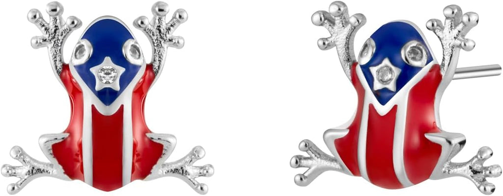 Puerto Rico Flag Coqui Frog Stud Earrings - Bolenvi Pandora Disney Chamilia Cartier Tiffany Charm Bead Bracelet Jewelry 
