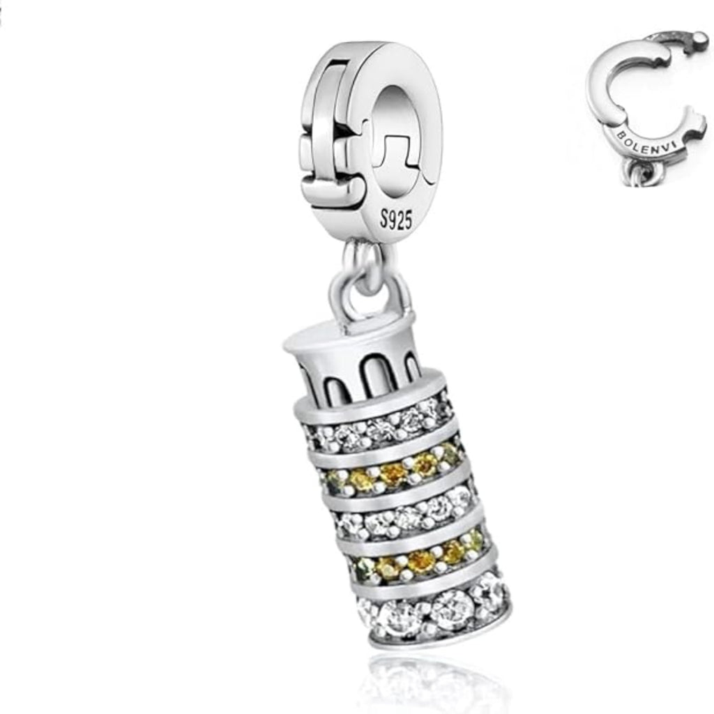 Leaning Tower of Pisa Clip On Dangle Pendant - Bolenvi Pandora Disney Chamilia Cartier Tiffany Charm Bead Bracelet Jewelry 
