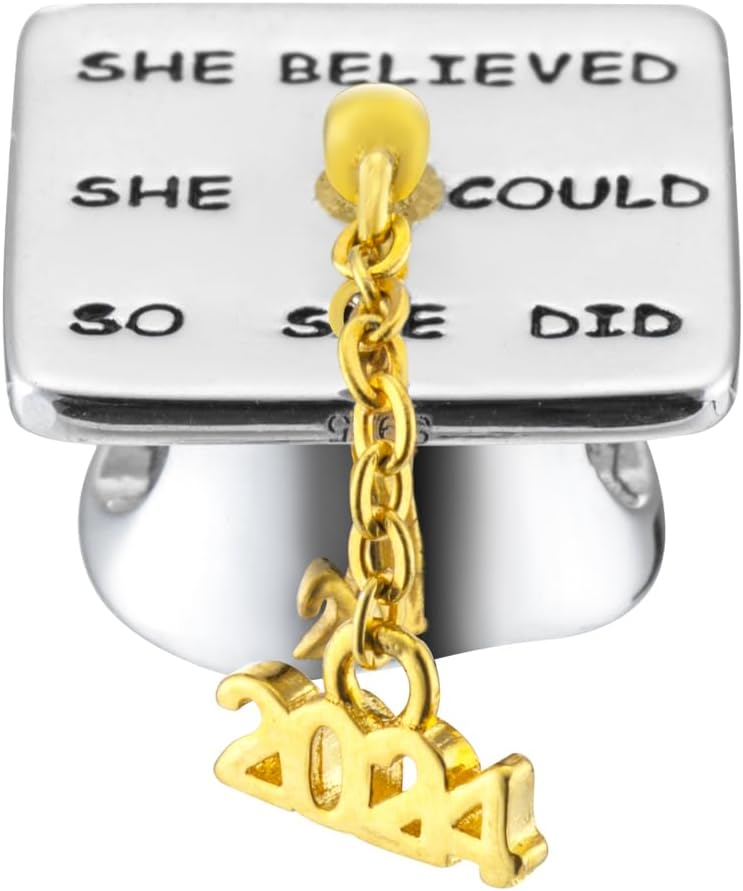 2024 Diploma Hat, She Believed Sterling Silver Bead Charm - Bolenvi Pandora Disney Chamilia Cartier Tiffany Charm Bead Bracelet Jewelry 