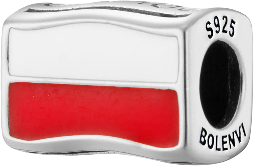 Poland Flag Bead Charm - Bolenvi Pandora Disney Chamilia Cartier Tiffany Charm Bead Bracelet Jewelry 
