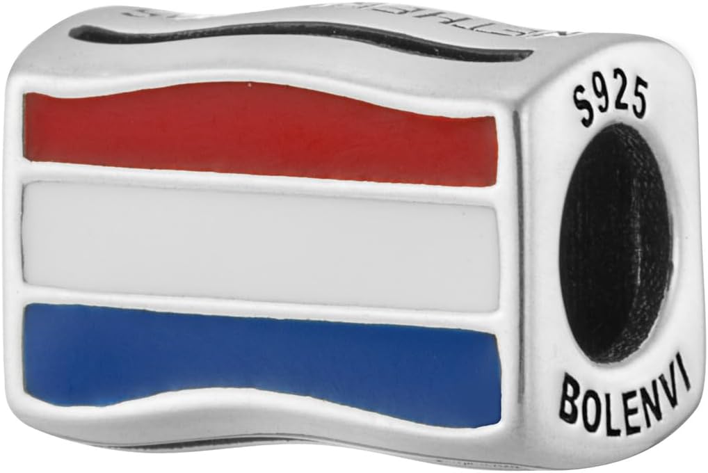 Netherlands Flag Bead Charm - Bolenvi Pandora Disney Chamilia Cartier Tiffany Charm Bead Bracelet Jewelry 