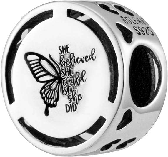 She Believed She Could, So She Did Butterfly Bead Charm - Bolenvi Pandora Disney Chamilia Cartier Tiffany Charm Bead Bracelet Jewelry 