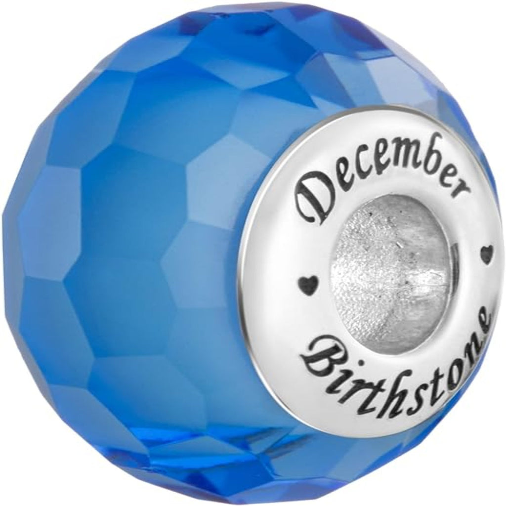 Birthstone Crystals CZ Birthday Month 925 Sterling Silver Charm Bead For Pandora & Similar Charm Bracelets or Necklaces (Tanzanite December) - Bolenvi Pandora Disney Chamilia Cartier Tiffany Charm Bead Bracelet Jewelry 