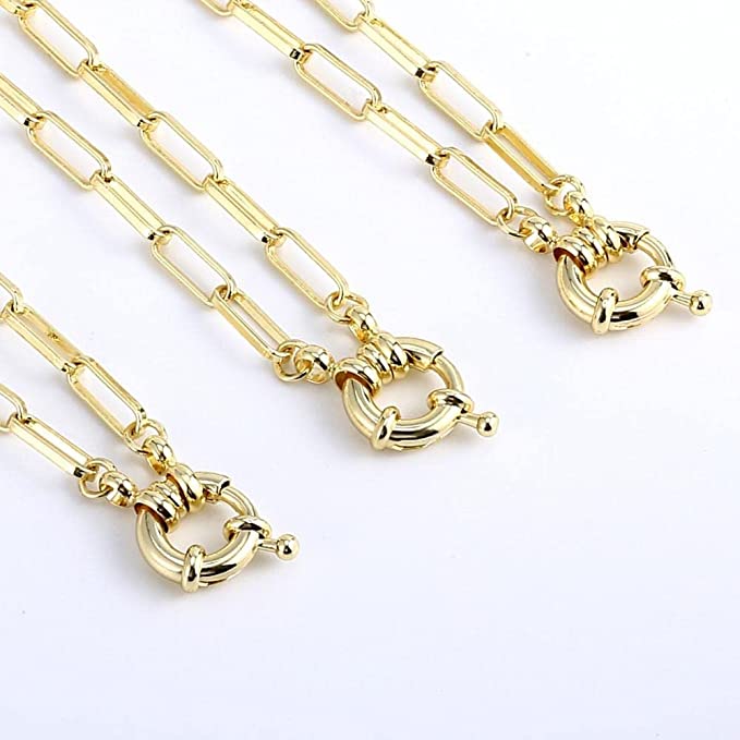 Golden Chunky Clip Clasp Paperclip Link Chain Charm Necklace - Bolenvi Pandora Disney Chamilia Cartier Tiffany Charm Bead Bracelet Jewelry 