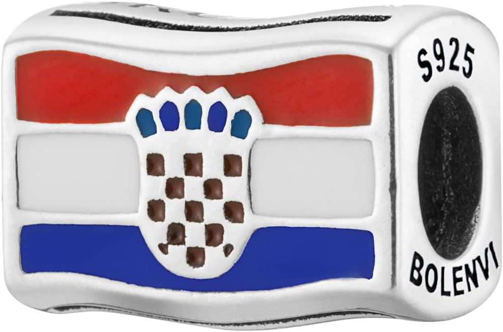 Croatia Flag Bead Charm - Bolenvi Pandora Disney Chamilia Cartier Tiffany Charm Bead Bracelet Jewelry 