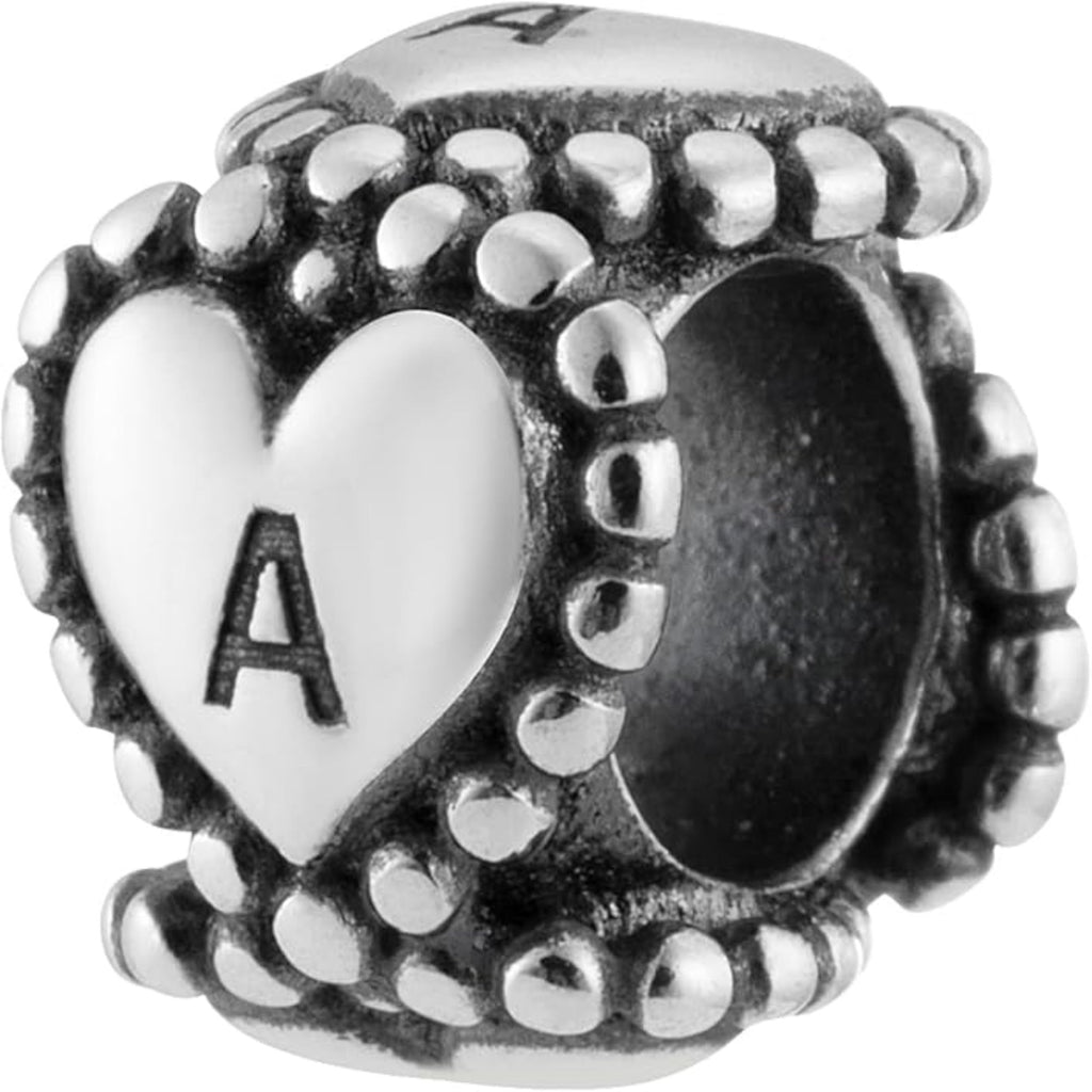A-Z Alphabets Letters Initial Name Hearts Spacer Bead Charm - Bolenvi Pandora Disney Chamilia Cartier Tiffany Charm Bead Bracelet Jewelry 