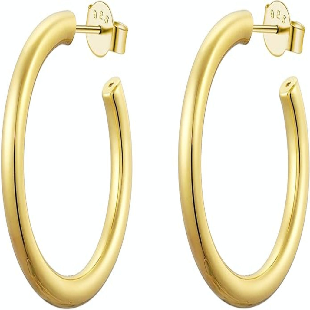 Classic Gold 25mm Hoop Earrings - Bolenvi Pandora Disney Chamilia Cartier Tiffany Charm Bead Bracelet Jewelry 