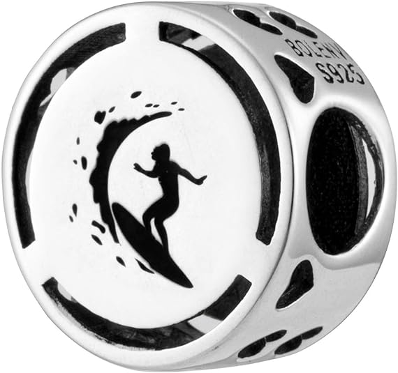Surfing Surfer Sport Bead Charm - Bolenvi Pandora Disney Chamilia Cartier Tiffany Charm Bead Bracelet Jewelry 