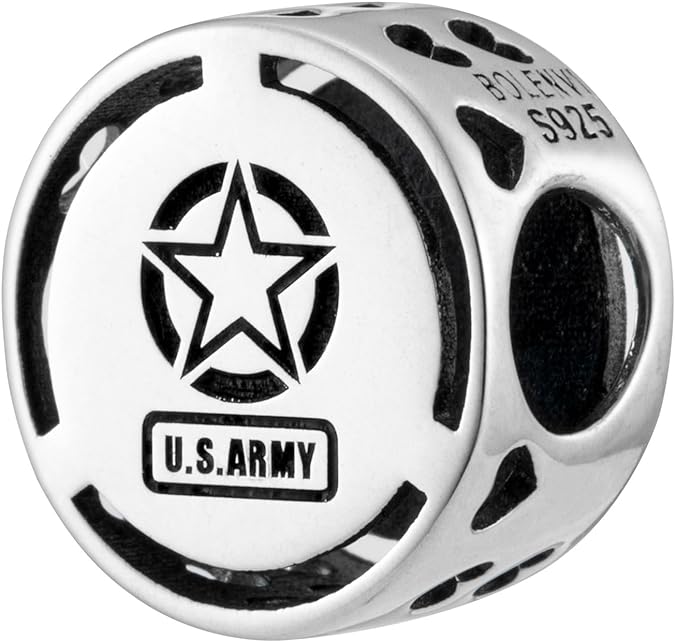 U.S. Army Star Symbol Silver Bead Charm - Bolenvi Pandora Disney Chamilia Cartier Tiffany Charm Bead Bracelet Jewelry 