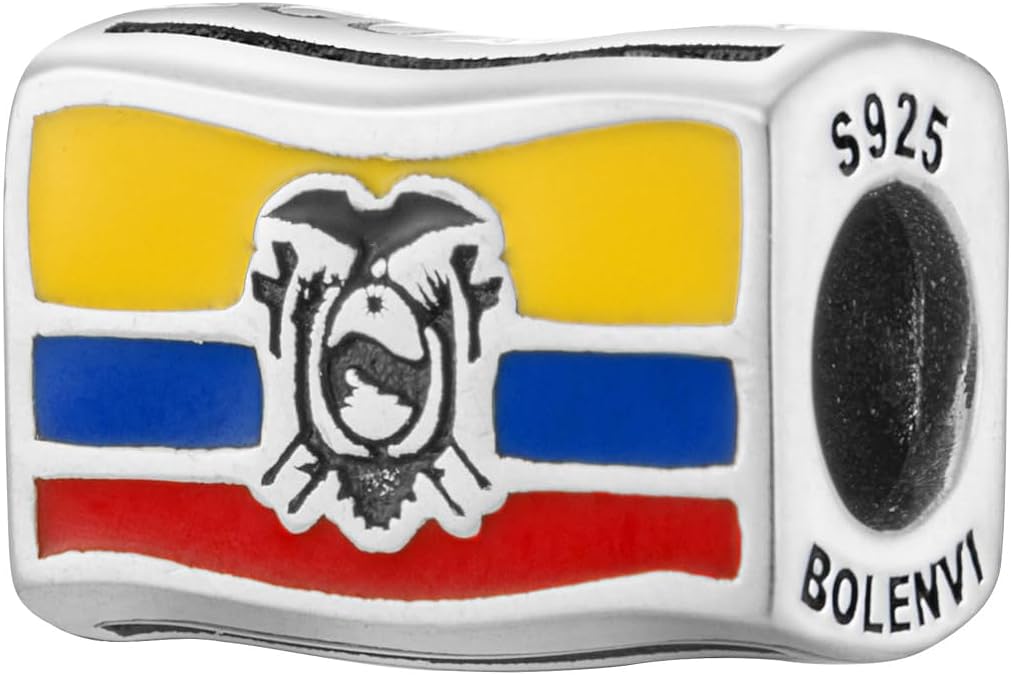 Ecuador Flag Bead Charm - Bolenvi Pandora Disney Chamilia Cartier Tiffany Charm Bead Bracelet Jewelry 