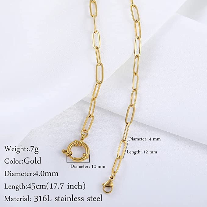 Golden Chunky Clip Clasp Paperclip Link Chain Charm Necklace - Bolenvi Pandora Disney Chamilia Cartier Tiffany Charm Bead Bracelet Jewelry 