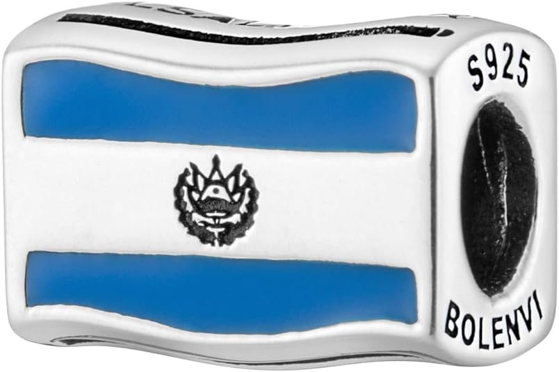 El Salvador Flag Bead Charm - Bolenvi Pandora Disney Chamilia Cartier Tiffany Charm Bead Bracelet Jewelry 