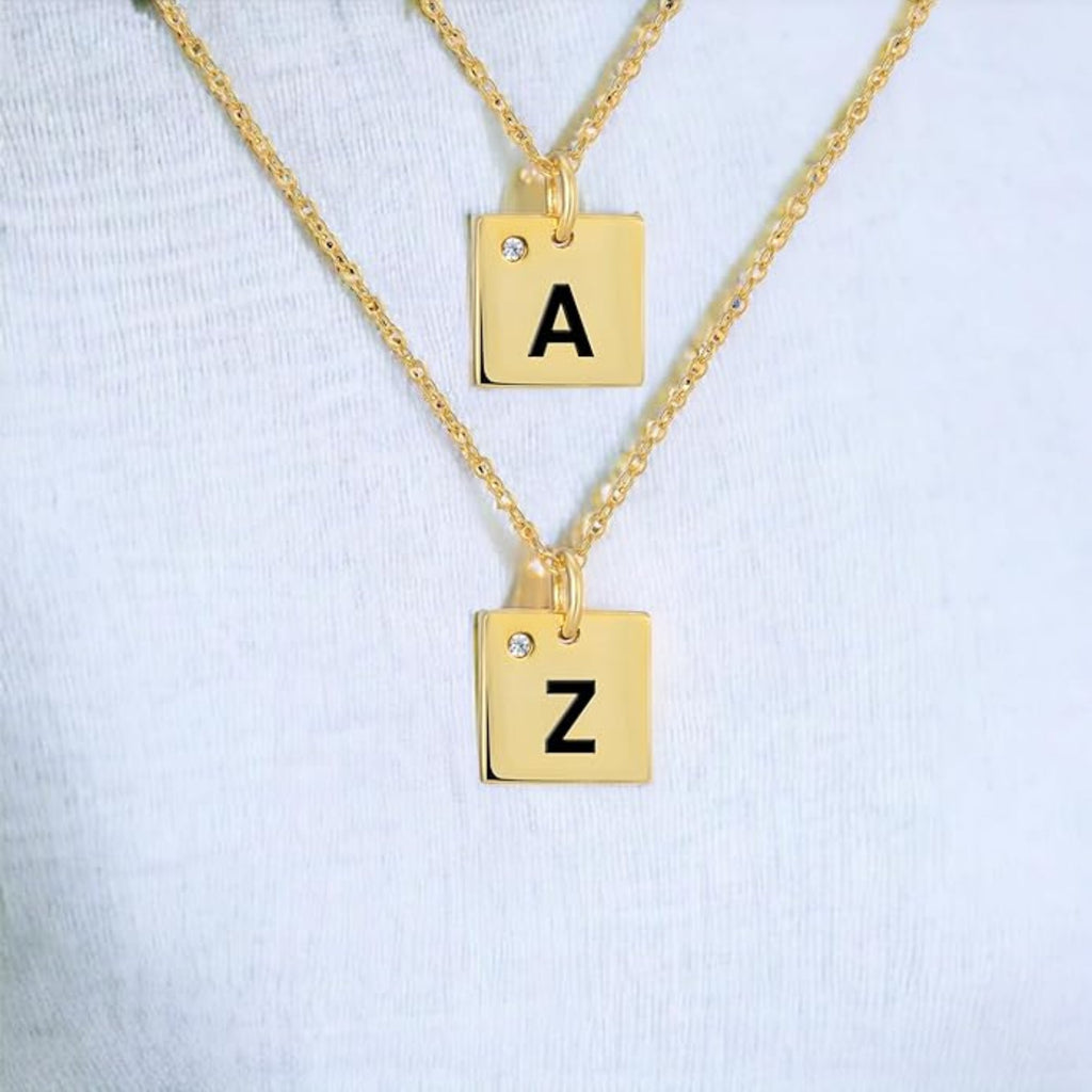 Dainty Square Name Tag Alphabet Letter Necklace - Bolenvi Pandora Disney Chamilia Cartier Tiffany Charm Bead Bracelet Jewelry 