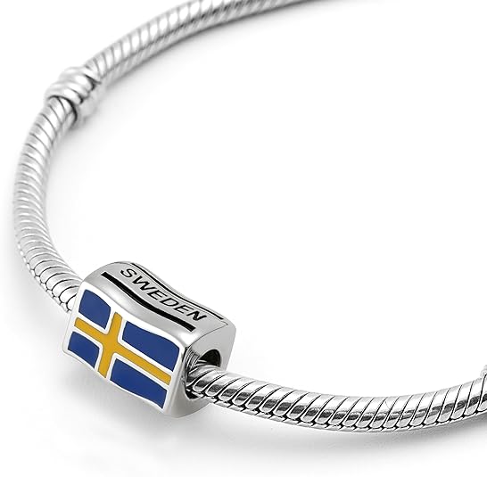 Sweden Flag Silver Bead Charm - Bolenvi Pandora Disney Chamilia Cartier Tiffany Charm Bead Bracelet Jewelry 